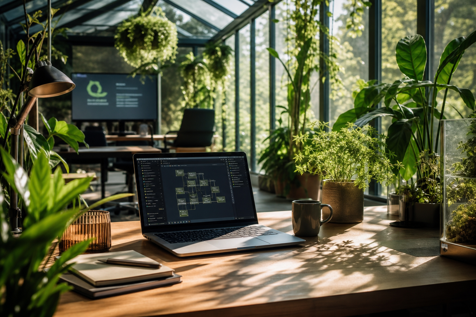 Biophilic workspace with computer systems architecture planning at HSKG LTD